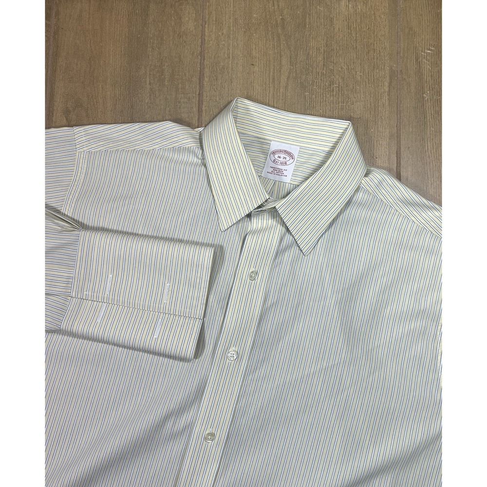 Brooks Brothers Shirt Mens 16 35 Yellow Non Iron French Cuff Dress Shirt Madison